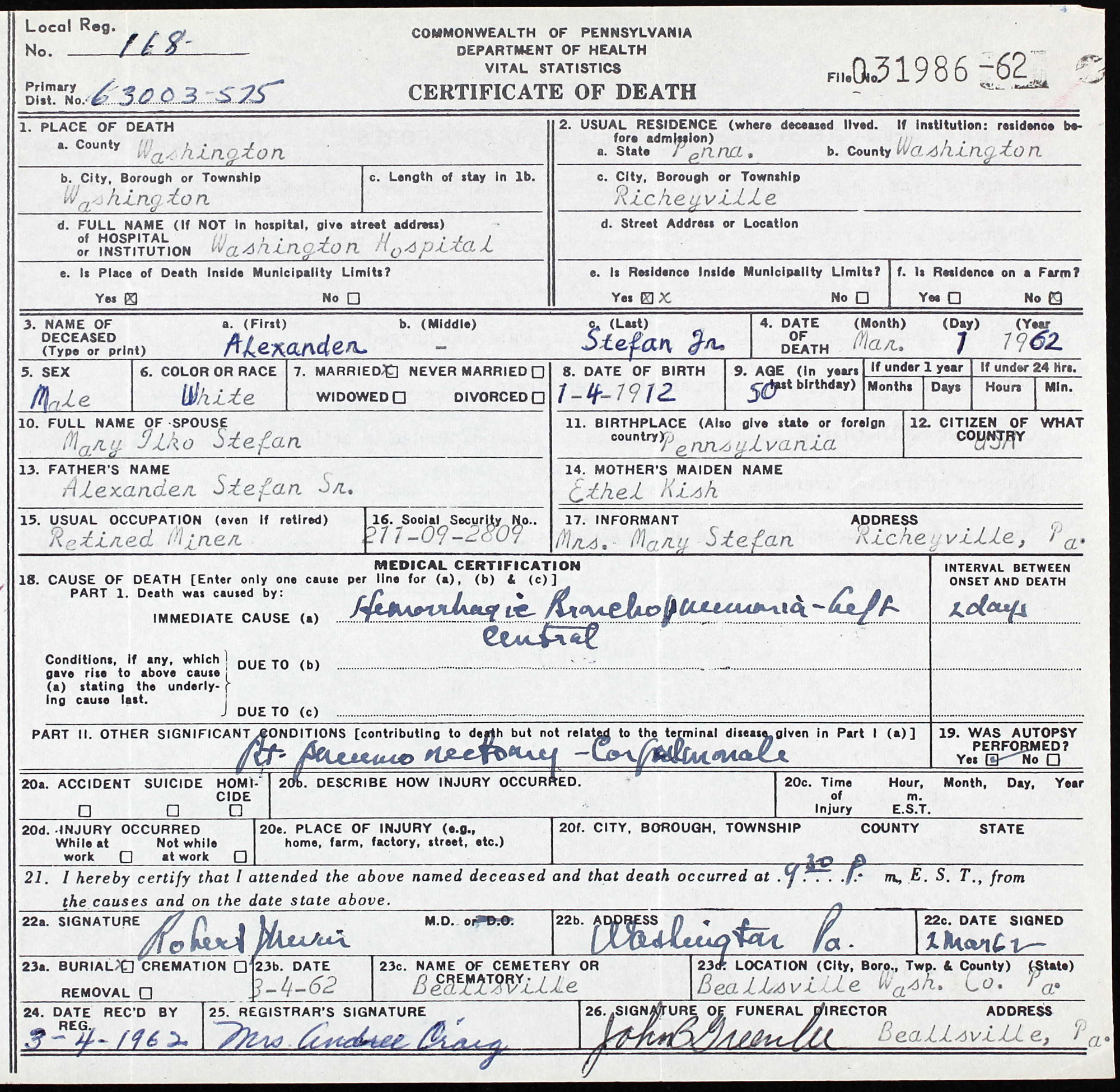 death certificate